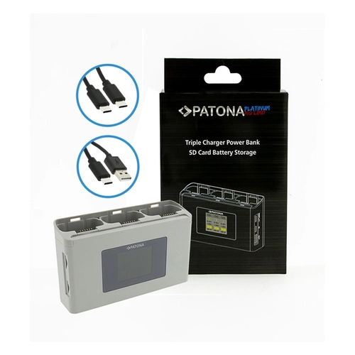 Potrójna Ładowarka PATONA Platinum BC-JMI2B do DJI Mini 2 / Mavic Mini z funkcją powerbanku