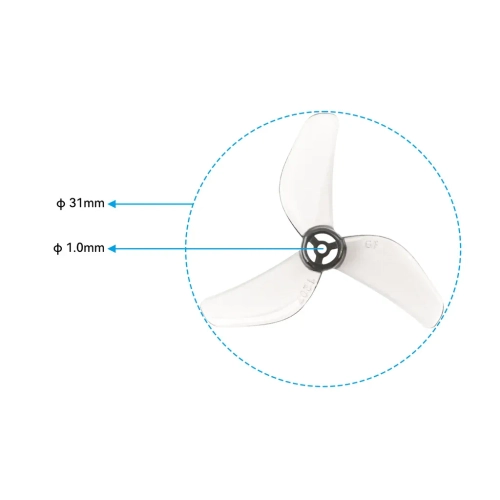 Śmigła Gemfan 1207 3-łopatkowe, wał 1.0mm - szare przezroczyste | seria Air65 II (12szt)