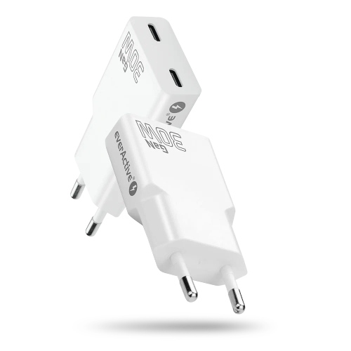 Мережевий зарядний пристрій everActive GN SUPER SLIM SC-385Q з двома роз'ємами USB-C PD 30 Вт