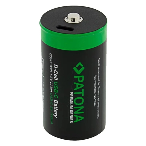 PATONA Premium — 2 акумулятори LR20 Mono D з USB-C та кабелем USB-C (1 до 2)