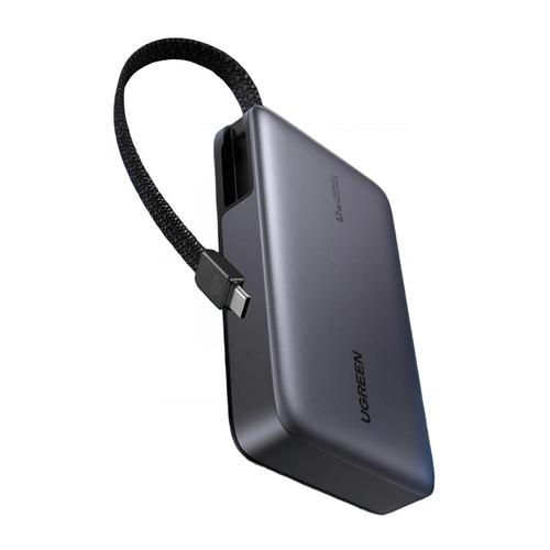 Powerbank 20000mAh Ugreen PB550 USB + USB-C, 67W, wbudowany kabel, certyfikat CCC (szary)