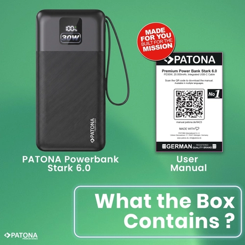 Powerbank PATONA Premium Stark 6.0 PD 30W 20000mAh – z kablemUSB-C
