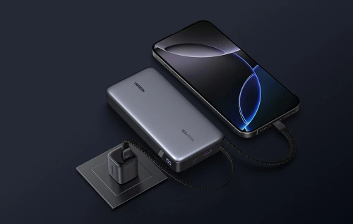 Павербанк 25000mAh Ugreen PB552, 165 Вт, USB + USB-C, вбудований кабель (сірий)