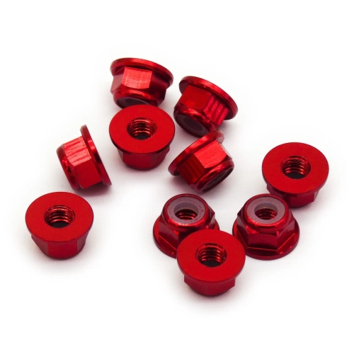 Anodized Aluminum M5 Nylon Flange Lock Nut (20pcs) - Red
