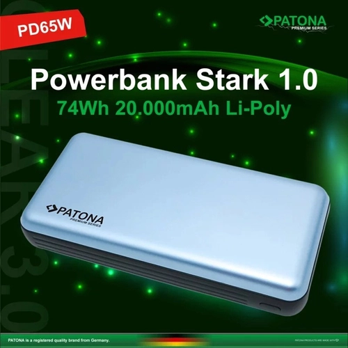 PATONA Premium Stark 1.0 PD 65W 20,000 mAh Power Bank – USB-C and Lightning