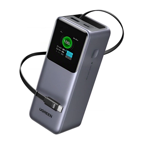 Powerbank 20000mAh Ugreen PB726 USB + USB-C, 165W, built-in cable, CCC certification (gray)