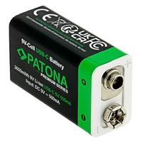 2x PATONA Premium 9V 3600mWh Rechargeable Batteries with USB-C and Cable 